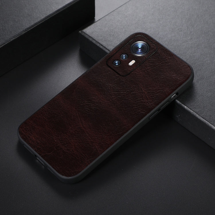 Genuine Leather Double Color Crazy Horse Phone Case for Xiaomi 12 Pro (Coffee)