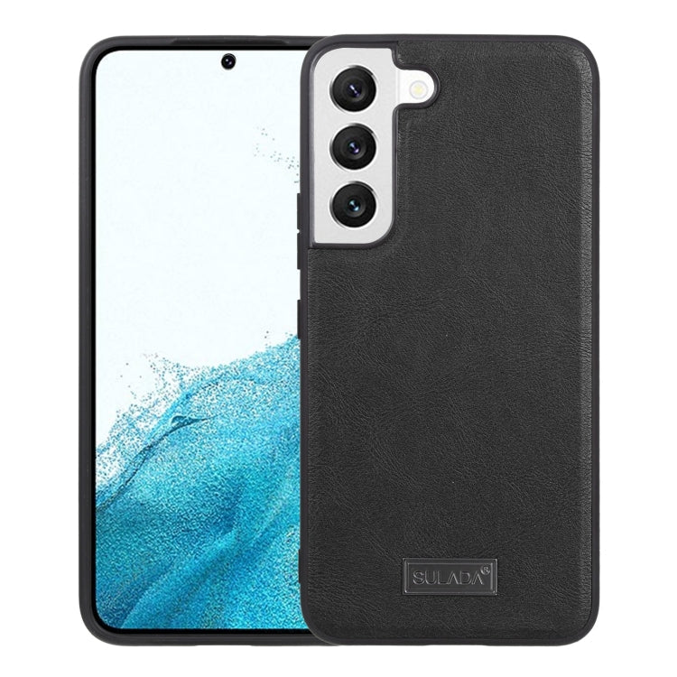 SULADA Shockproof TPU + Handmade Leather Phone Case for Samsung Galaxy S22 5G (Black)