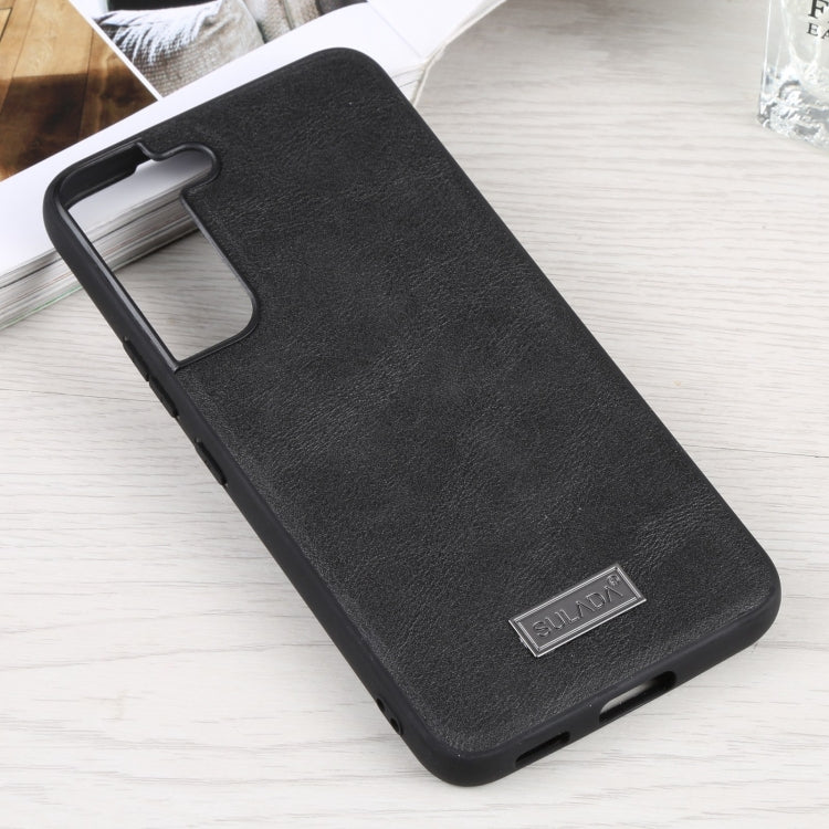 SULADA Shockproof TPU + Handmade Leather Phone Case for Samsung Galaxy S22 5G (Black)