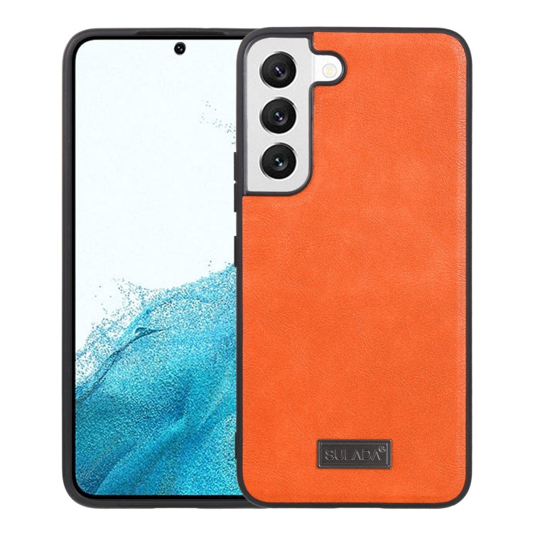 SULADA Shockproof TPU + Handmade Leather Phone Case for Samsung Galaxy S22 5G (Orange)