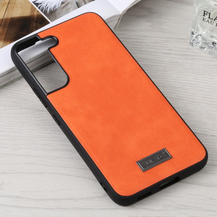 SULADA Shockproof TPU + Handmade Leather Phone Case for Samsung Galaxy S22 5G (Orange)
