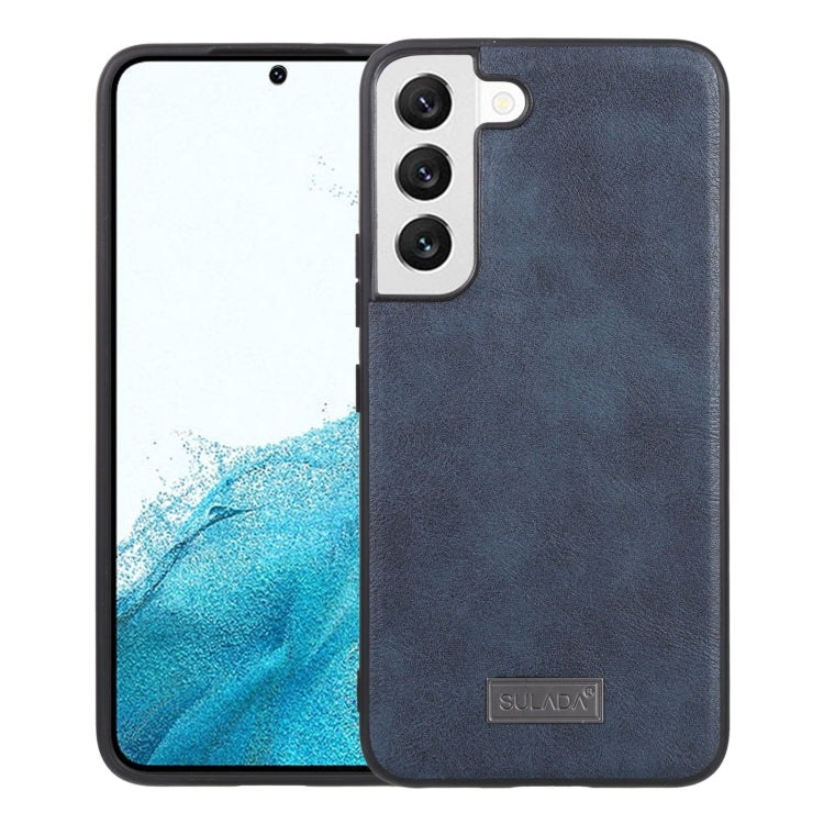 SULADA Shockproof TPU + Handmade Leather Phone Case for Samsung Galaxy S22 5G (Blue)