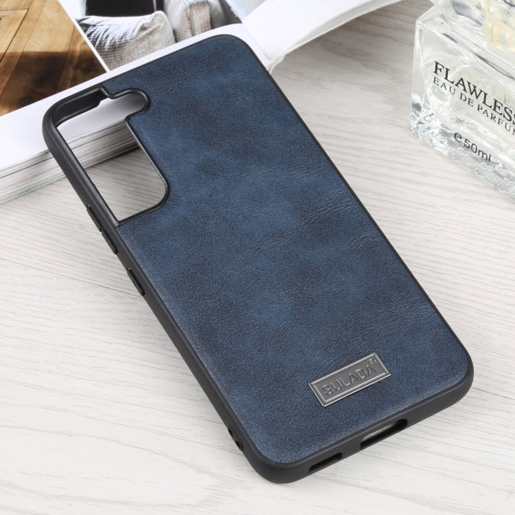 SULADA Shockproof TPU + Handmade Leather Phone Case for Samsung Galaxy S22 5G (Blue)