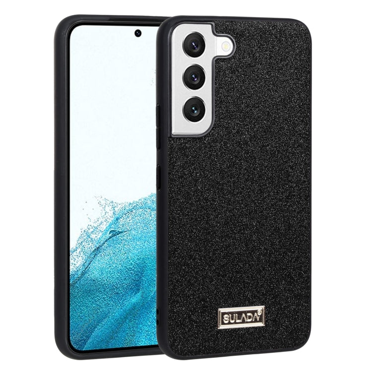 SULADA Shockproof TPU + Handmade Leather Phone Case for Samsung Galaxy S22 5G (Black)