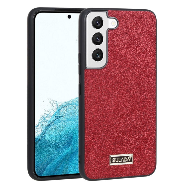SULADA Shockproof TPU + Handmade Leather Phone Case for Samsung Galaxy S22 5G (Red)