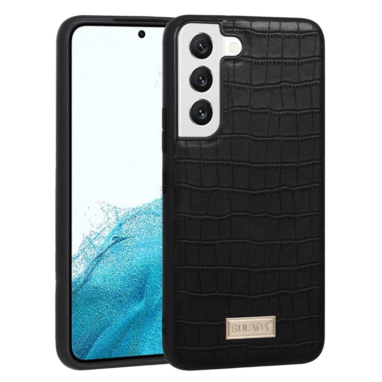 SULADA Black Shockproof TPU + Handmade Leather Phone Case for Samsung Galaxy S22 5G