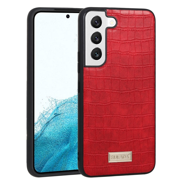 SULADA Shockproof TPU + Handmade Leather Phone Case for Samsung Galaxy S22 5G (Red)