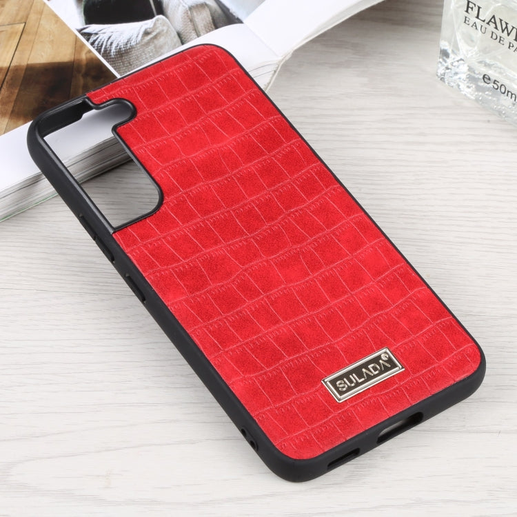 SULADA Shockproof TPU + Handmade Leather Phone Case for Samsung Galaxy S22 5G (Red)