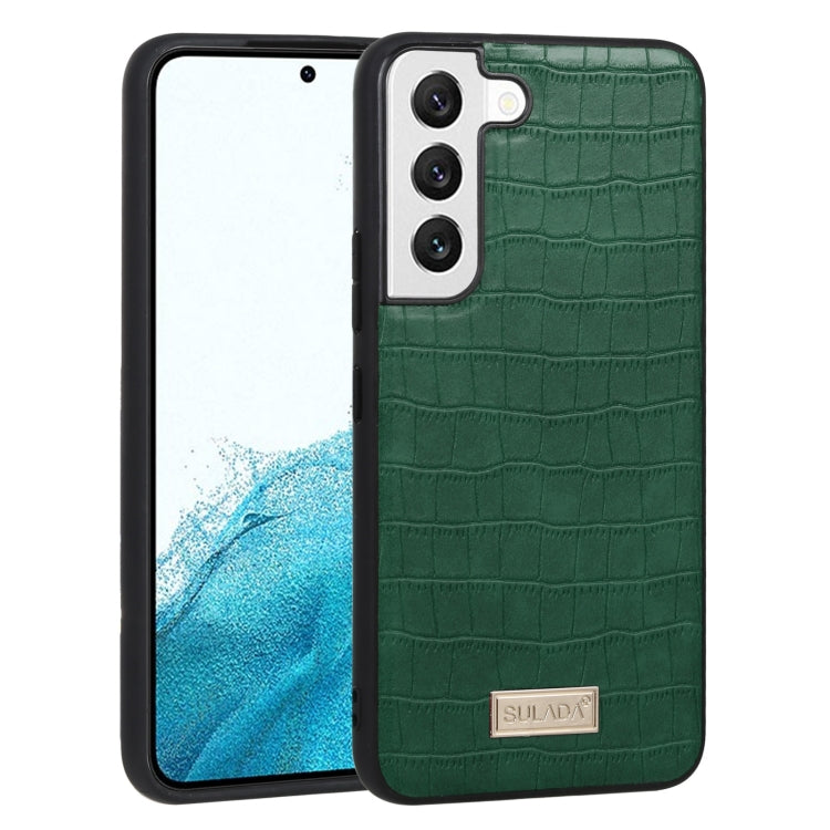 SULADA Shockproof TPU + Handmade Leather Phone Case for Samsung Galaxy S22 5G (Green)