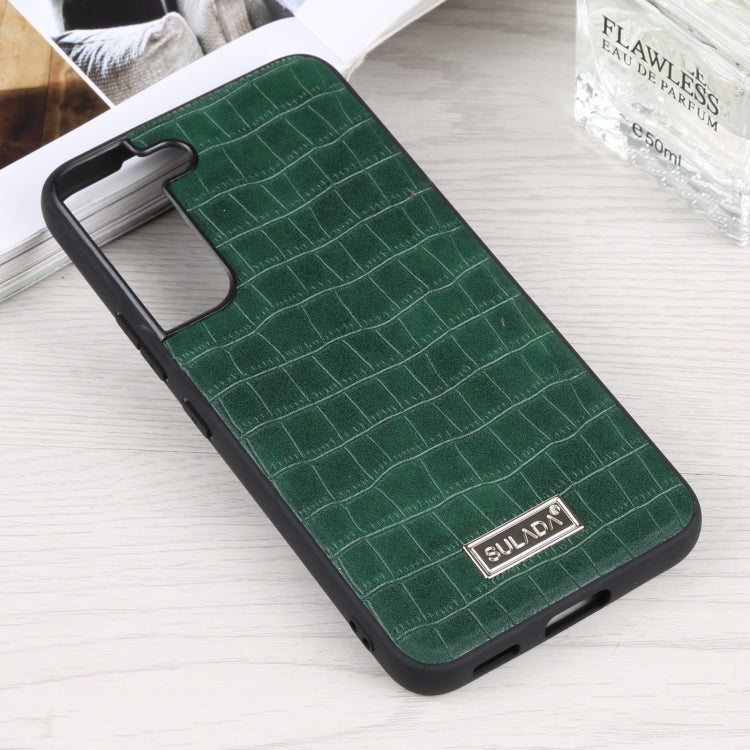 SULADA Shockproof TPU + Handmade Leather Phone Case for Samsung Galaxy S22 5G (Green)