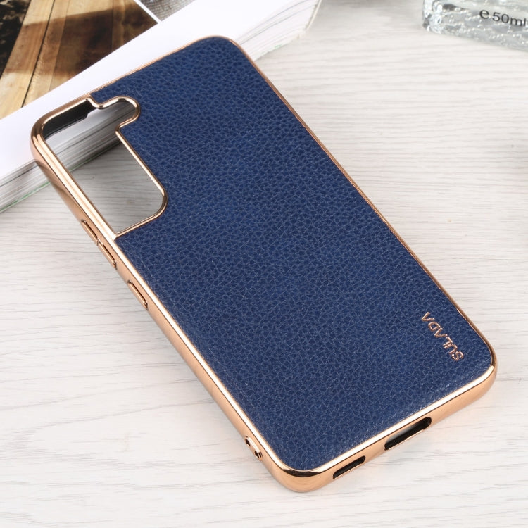 SULADA Shockproof TPU + Handmade Leather Phone Case for Samsung Galaxy S22 5G (Blue)