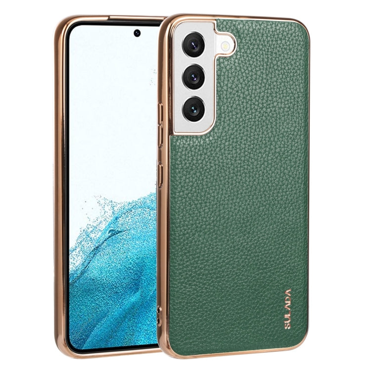 SULADA Shockproof TPU + Handmade Leather Phone Case for Samsung Galaxy S22 5G (Green)