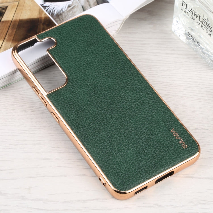 SULADA Shockproof TPU + Handmade Leather Phone Case for Samsung Galaxy S22 5G (Green)