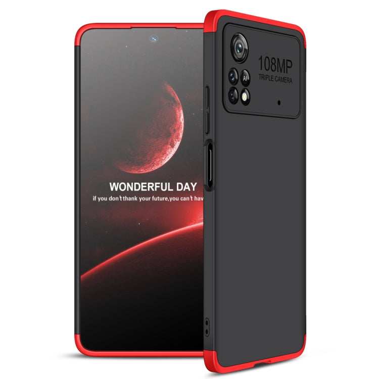 GKK Three Stage Splicing Full Coverage PC Phone Case for Xiaomi Poco M4 Pro 5G (Black Red)