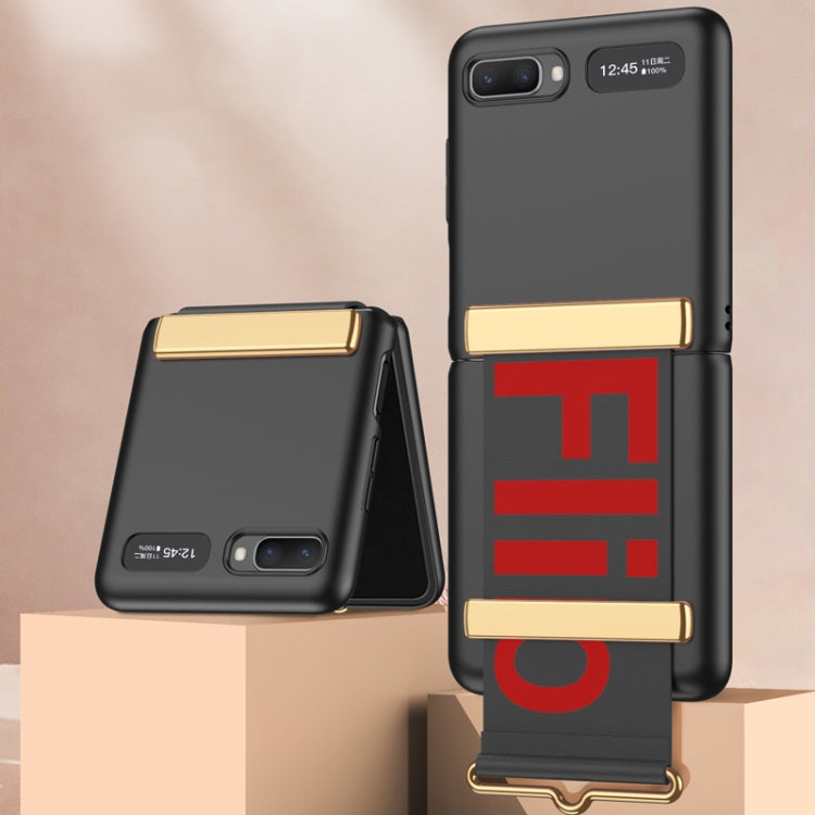GKK Ultra-thin Full Coverage Phone Flip Case for Samsung Galaxy Z Flip with Wristband - Black