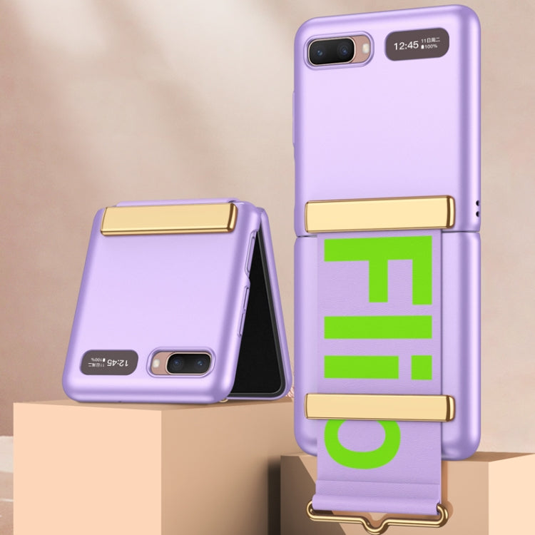 GKK Ultra-thin Full Coverage Phone Flip Case for Samsung Galaxy Z Flip with Wristband (Purple)