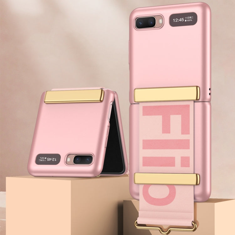 GKK Ultra-thin Full Coverage Phone Flip Case with Wristband for Samsung Galaxy Z Flip (Sweet Pink)