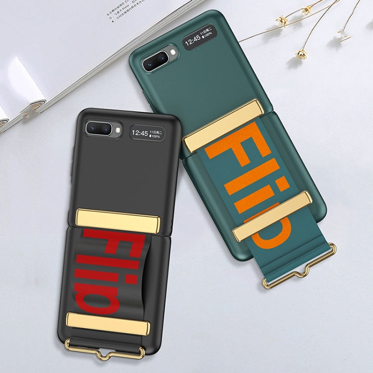 GKK Ultra-thin Full Coverage Phone Flip Case for Samsung Galaxy Z Flip with Wristband - Black