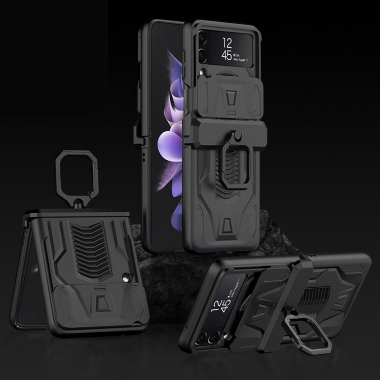 GKK Sliding Camshield Magnetic Armor Flip Phone Case with Ring Holder for Samsung Galaxy Z Flip3 5G (Black)