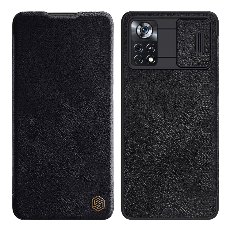NILLKIN QIN Series Pro Leather Phone Case for Xiaomi Poco X4 Pro 5G with Sliding Camera Cover - Black