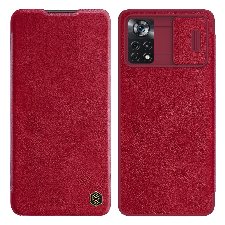 NILLKIN QIN Series Pro Sliding Camera Cover Leather Phone Case for Xiaomi Poco X4 Pro 5G (Red)