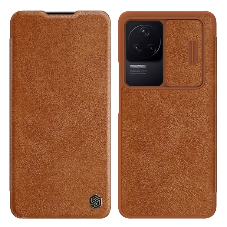 For Xiaomi Redmi K50 / K50 Pro NILLKIN QIN Series Pro Sliding Camera Cover Leather Phone Case in Brown