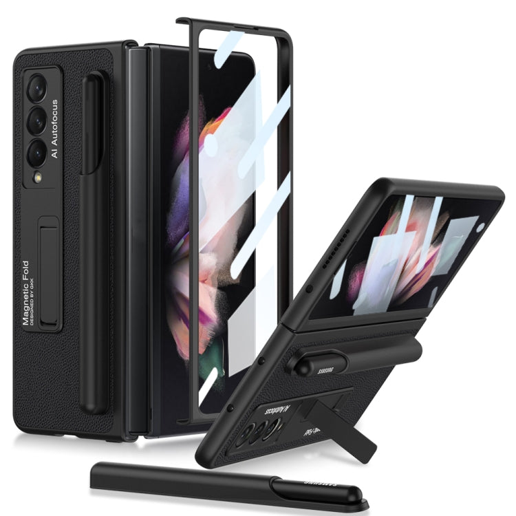 GKK Ultra-thin Shockproof Leather Protective Case for Samsung Galaxy Z Fold3 5G with Holder & Pen Slots - Black
