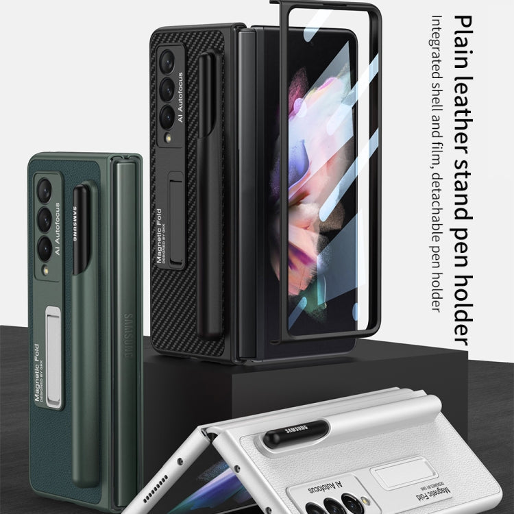 GKK Ultra-thin Shockproof Leather Protective Case for Samsung Galaxy Z Fold3 5G with Holder & Pen Slots - Black