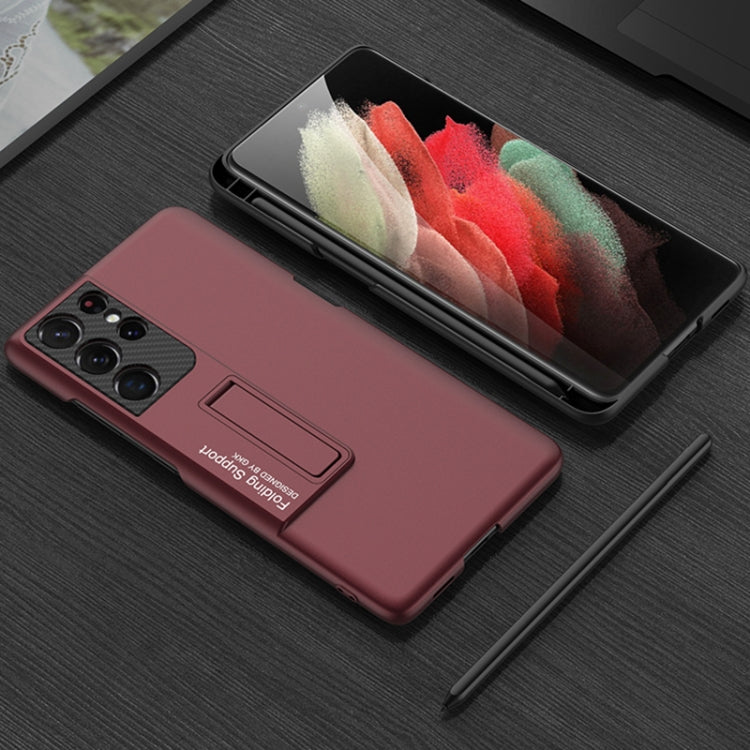 Samsung Galaxy S21 Ultra 5G GKK Slim Shockproof Phone Case with Holder and Pen Slots (Red)
