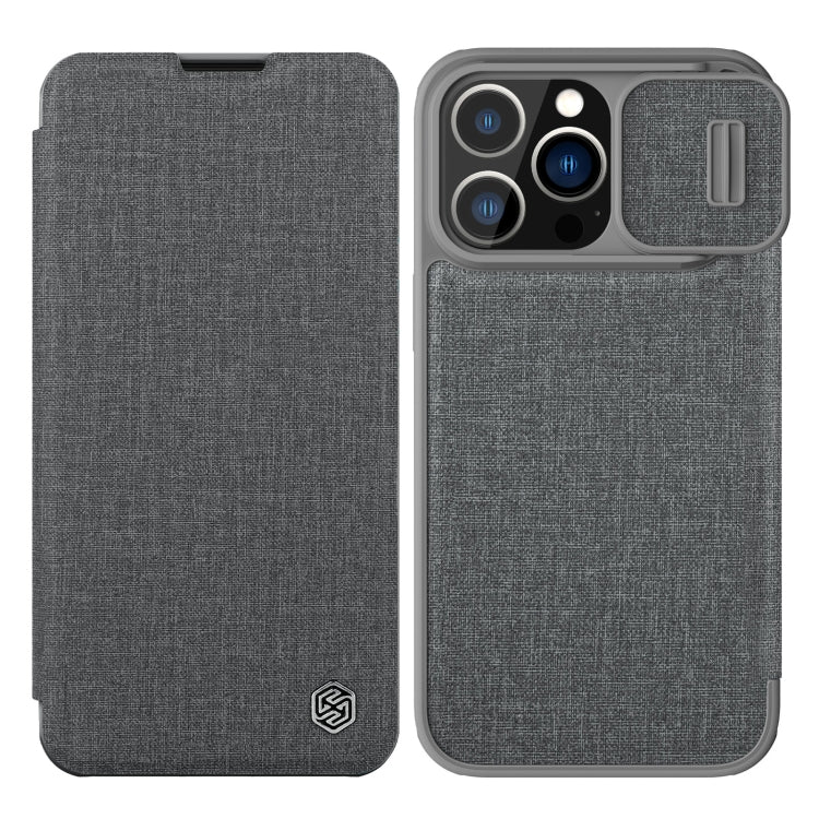 NILLKIN QIN Series Pro Sliding Camera Cover Leather Phone Case for iPhone 13 Pro (Grey)