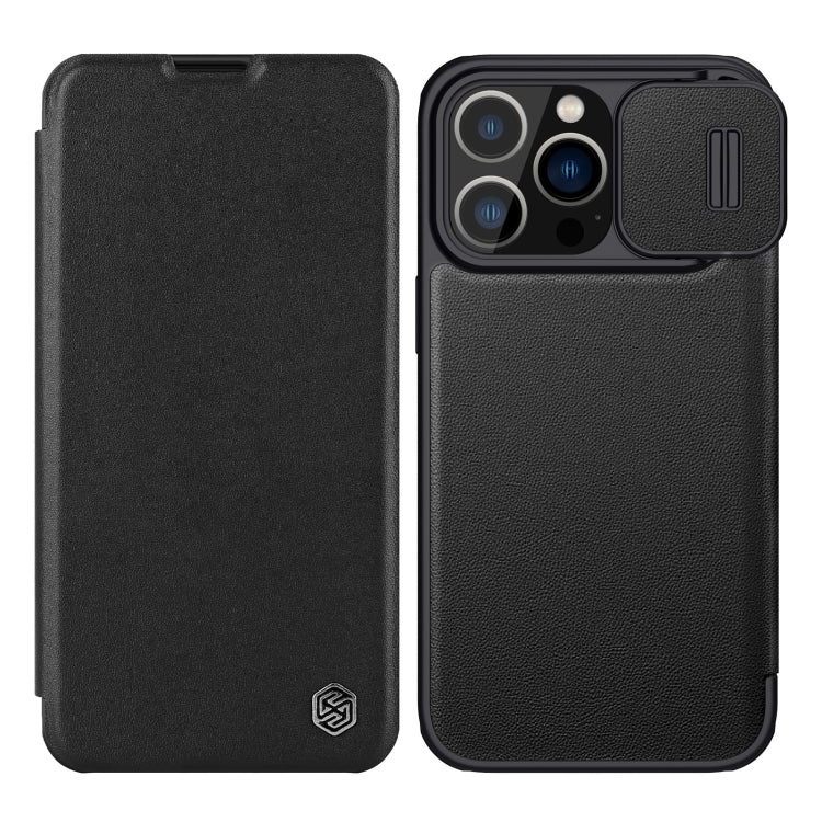 NILLKIN QIN Series Pro Sliding Camera Cover Leather Phone Case for iPhone 13 Pro Max (Black)