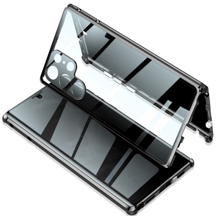Black Anti-peeping Magnetic Double-sided Tempered Glass Phone Case for Samsung Galaxy S22 Ultra 5G