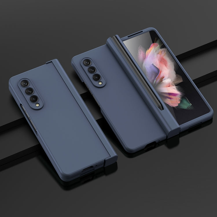 Blue Oil-sprayed PC+Tempered Film Phone Case for Samsung Galaxy Z Fold3 5G with Pen Slot
