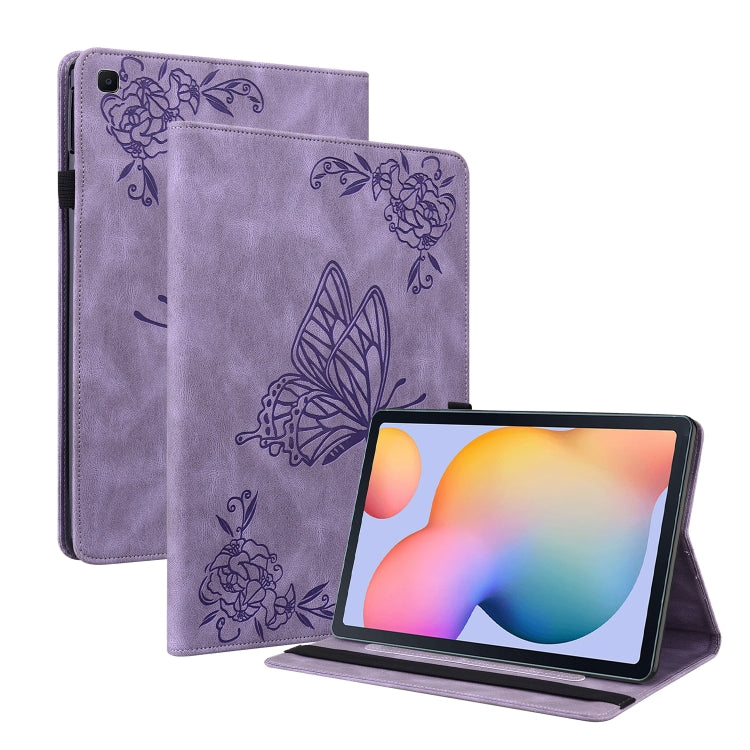 Butterfly Flower Embossed Leather Tablet Case for Samsung Tab S6 Lite - Purple