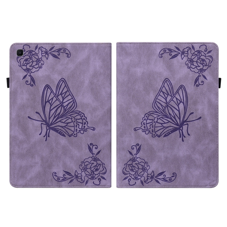 Butterfly Flower Embossed Leather Tablet Case for Samsung Tab S6 Lite - Purple