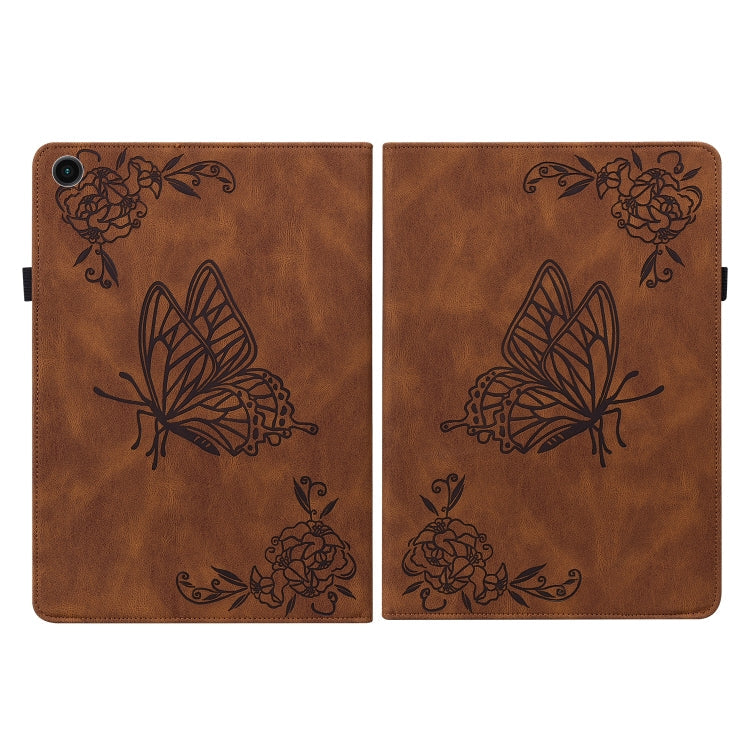 Butterfly Flower Embossed Leather Tablet Case for Samsung Galaxy Tab A8 10.5 2021 with Enhanced Signal Reception and Convenient Portability (Brown)