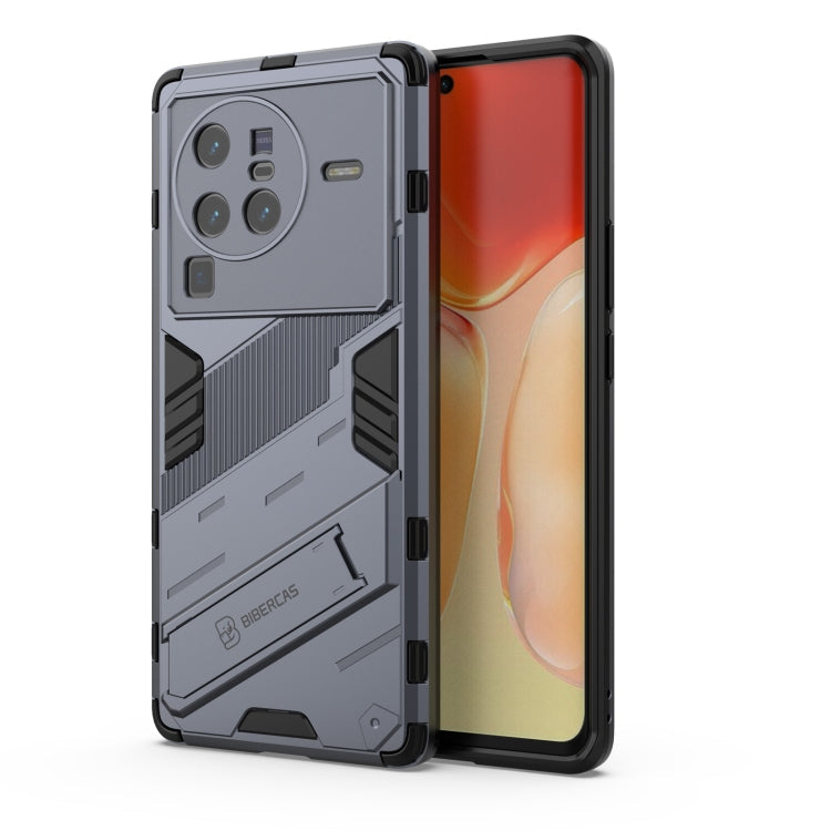 Punk Armor PC + TPU Phone Case with Holder for vivo X80 Pro (Grey)