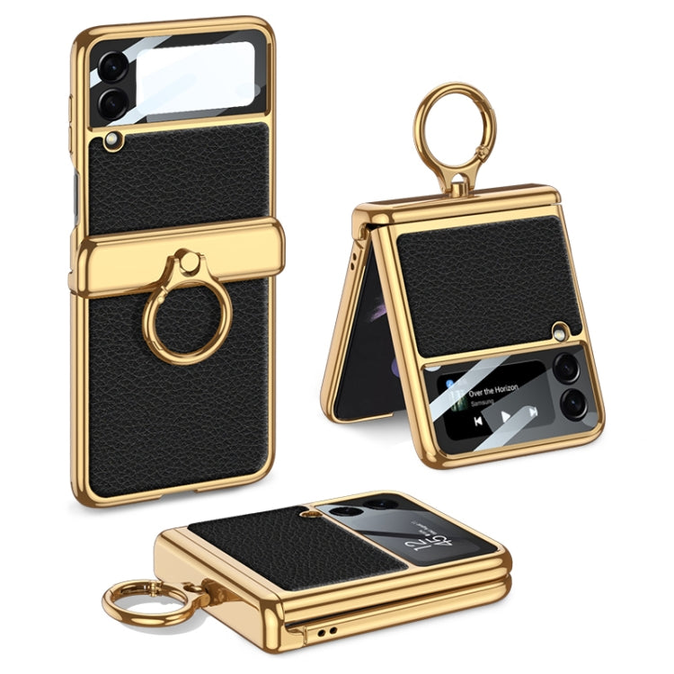 GKK Integrated Plating + Leather Flip Phone Case for Samsung Galaxy Z Flip3 5G (Black)
