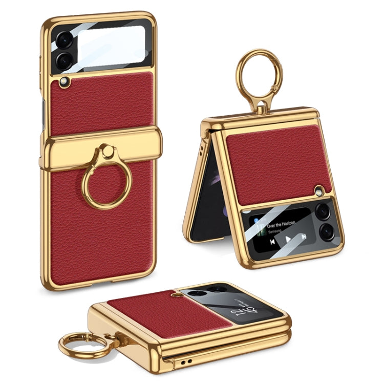 GKK Integrated Plating + Leather Flip Phone Case for Samsung Galaxy Z Flip3 5G (Wine Red)