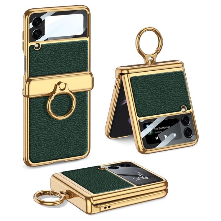 Forest Green Integrated Plating + Leather Flip Phone Case for Samsung Galaxy Z Flip3 5G