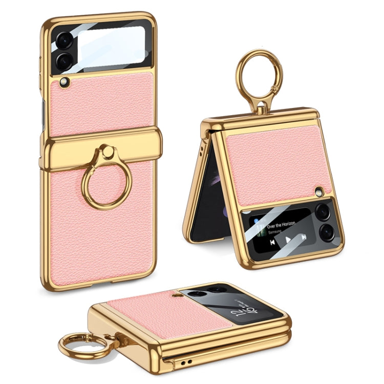 GKK Integrated Plating + Leather Flip Phone Case for Samsung Galaxy Z Flip3 5G (Sweet Pink)