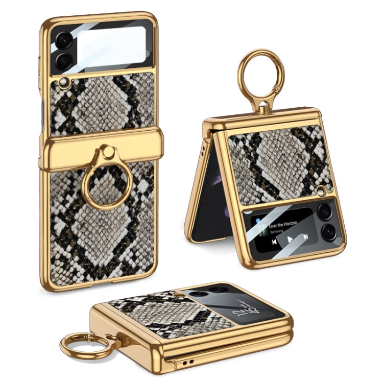 GKK Plating + Leather Flip Phone Case for Samsung Galaxy Z Flip3 5G with Python Texture