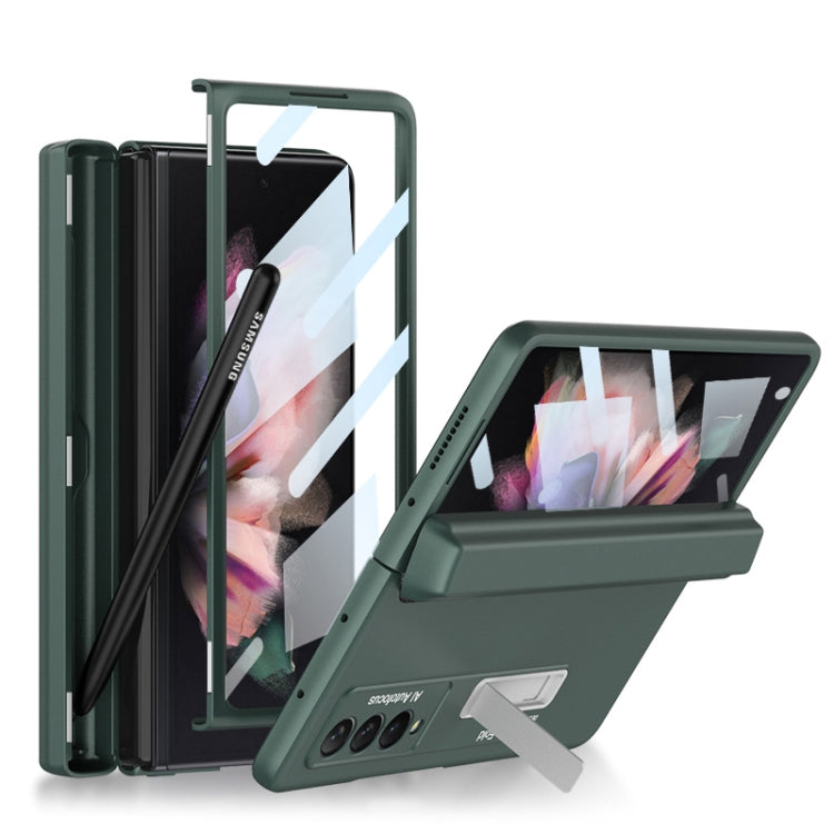 Samsung Galaxy Z Fold3 5G Full Coverage Magnetic Phone Flip Case with Magnetic Alloy Stand (Dark Night Green)