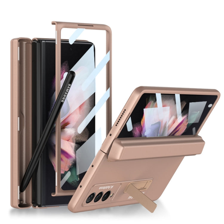Samsung Galaxy Z Fold3 5G GKK Integrated Magnetic Full Coverage Phone Flip Case with Pen Box in Mist Gold