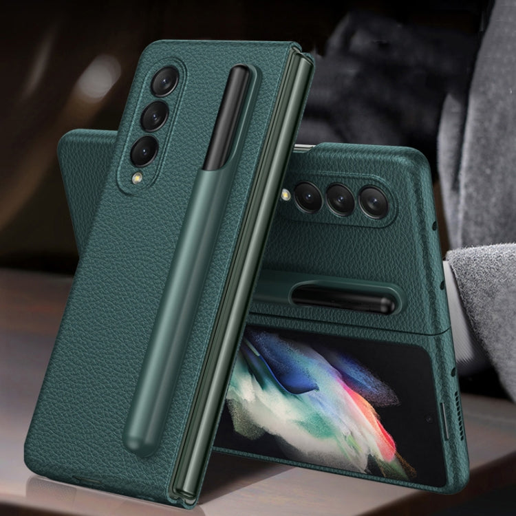 Samsung Galaxy Z Fold3 5G GKK Ultra-thin Leather Flip Case with Pen Holder (Forest Green)
