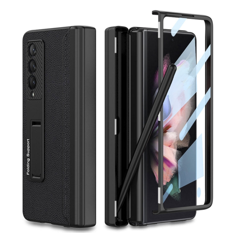 GKK Magnetic Hinge Plain Leather Flip Case for Samsung Galaxy Z Fold3 5G with Pen Box (Black)