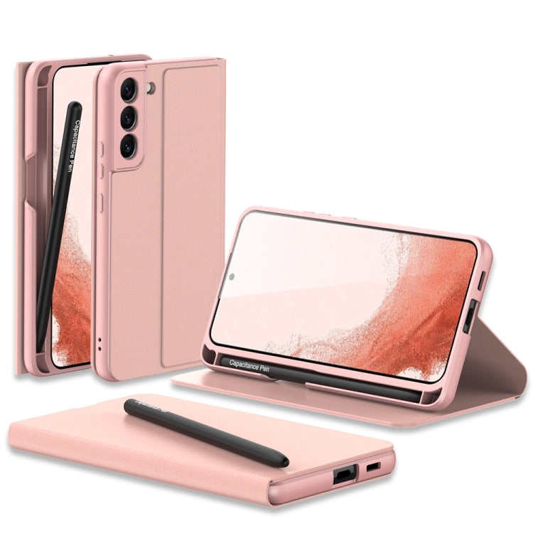 Pink Leather Flip Phone Case with Stylus for Samsung Galaxy S22 5G