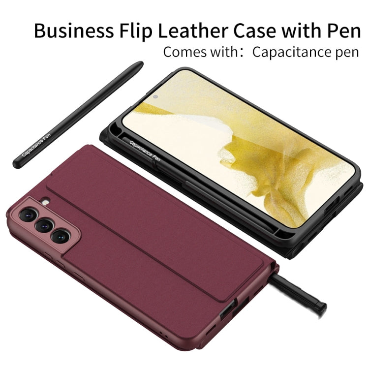 Pink Leather Flip Phone Case with Stylus for Samsung Galaxy S22 5G
