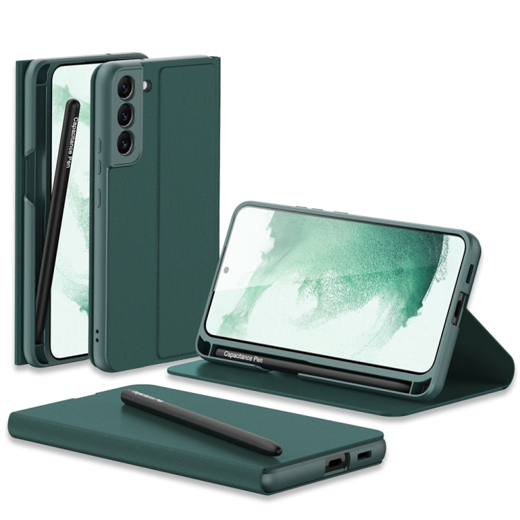 GKK Flip Leather Phone Case with Stylus Pen for Samsung Galaxy S22 5G (Forest Green)