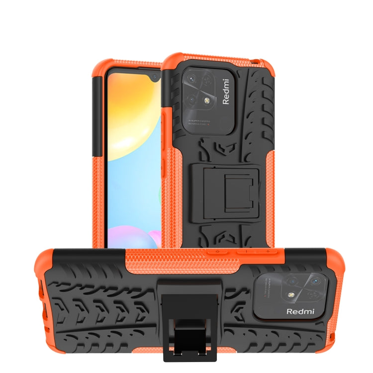 Xiaomi Redmi 10C 4G Orange Tire Texture TPU + PC Phone Case with Holder